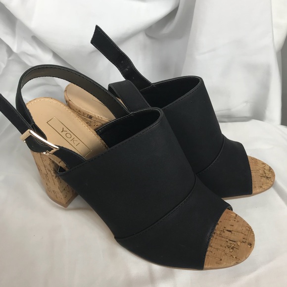 YOKI Black Cork Heels (Slingback) - Picture 6 of 6